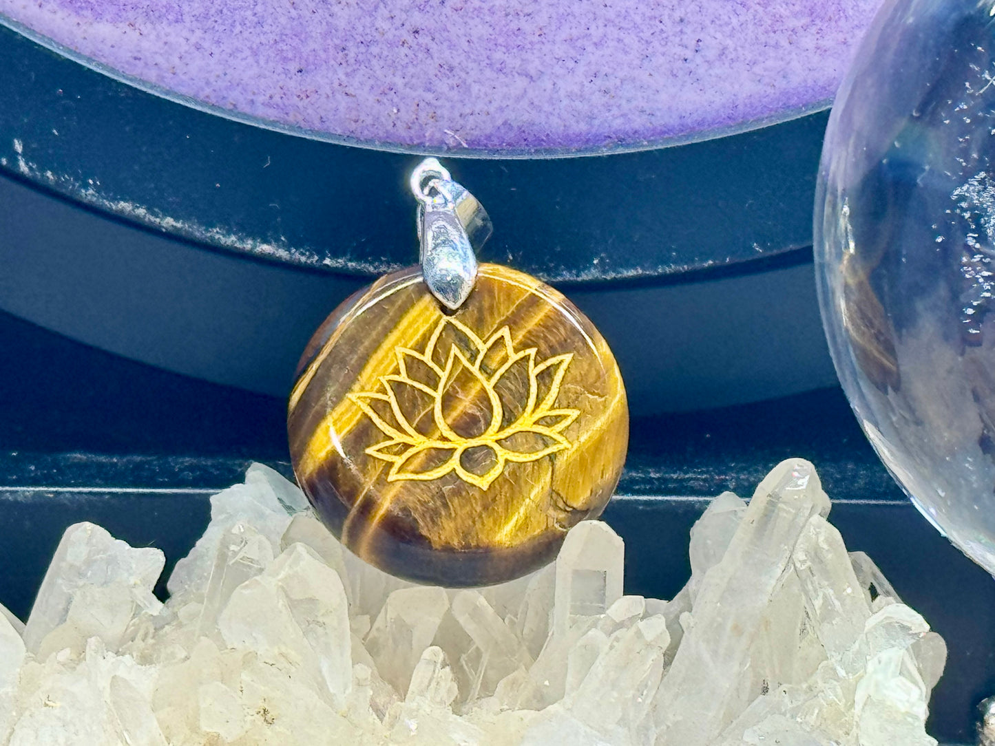 Pendentif Oeil de Tigre - Fleur de lotus