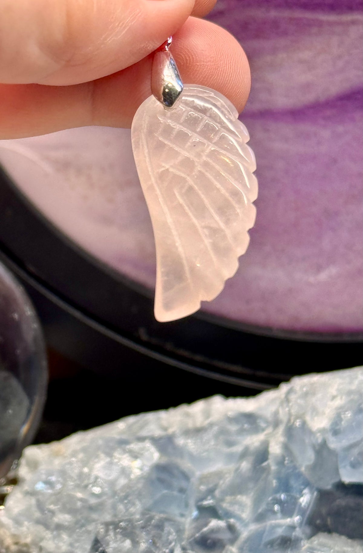 Pendentif Aile en Quartz Rose plaqué