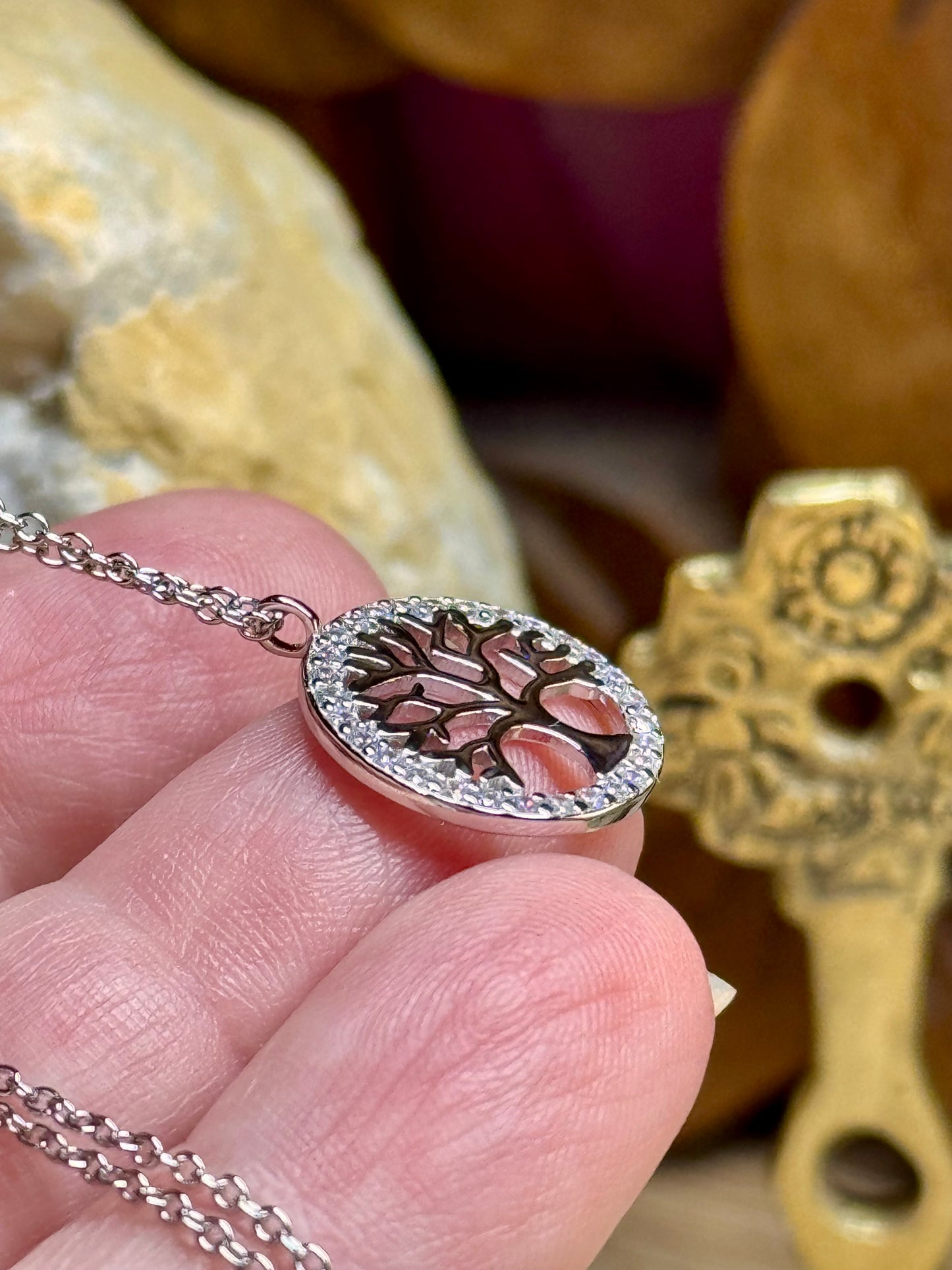 Pendentif arbre de vie en argent et zircon