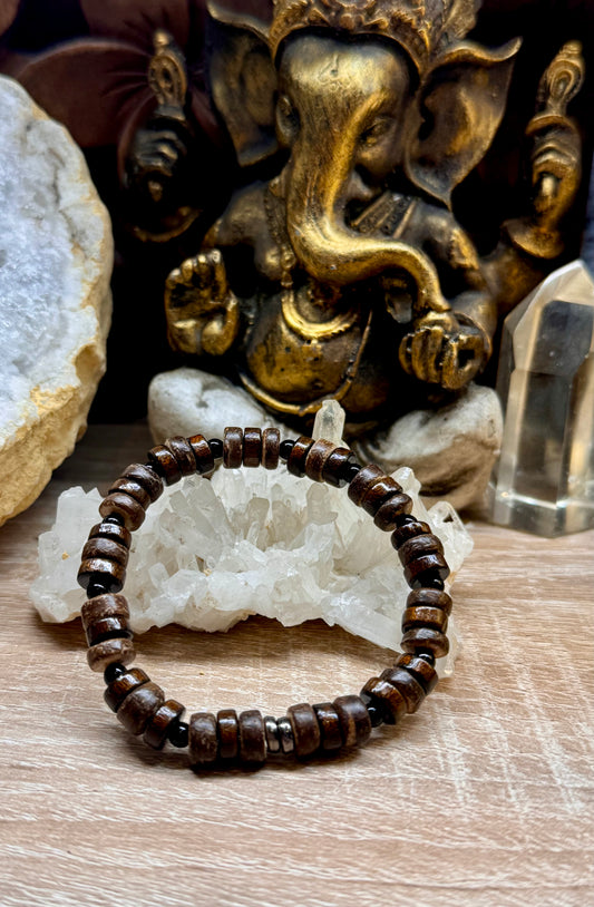 Bracelet en bois et Obsidienne noire