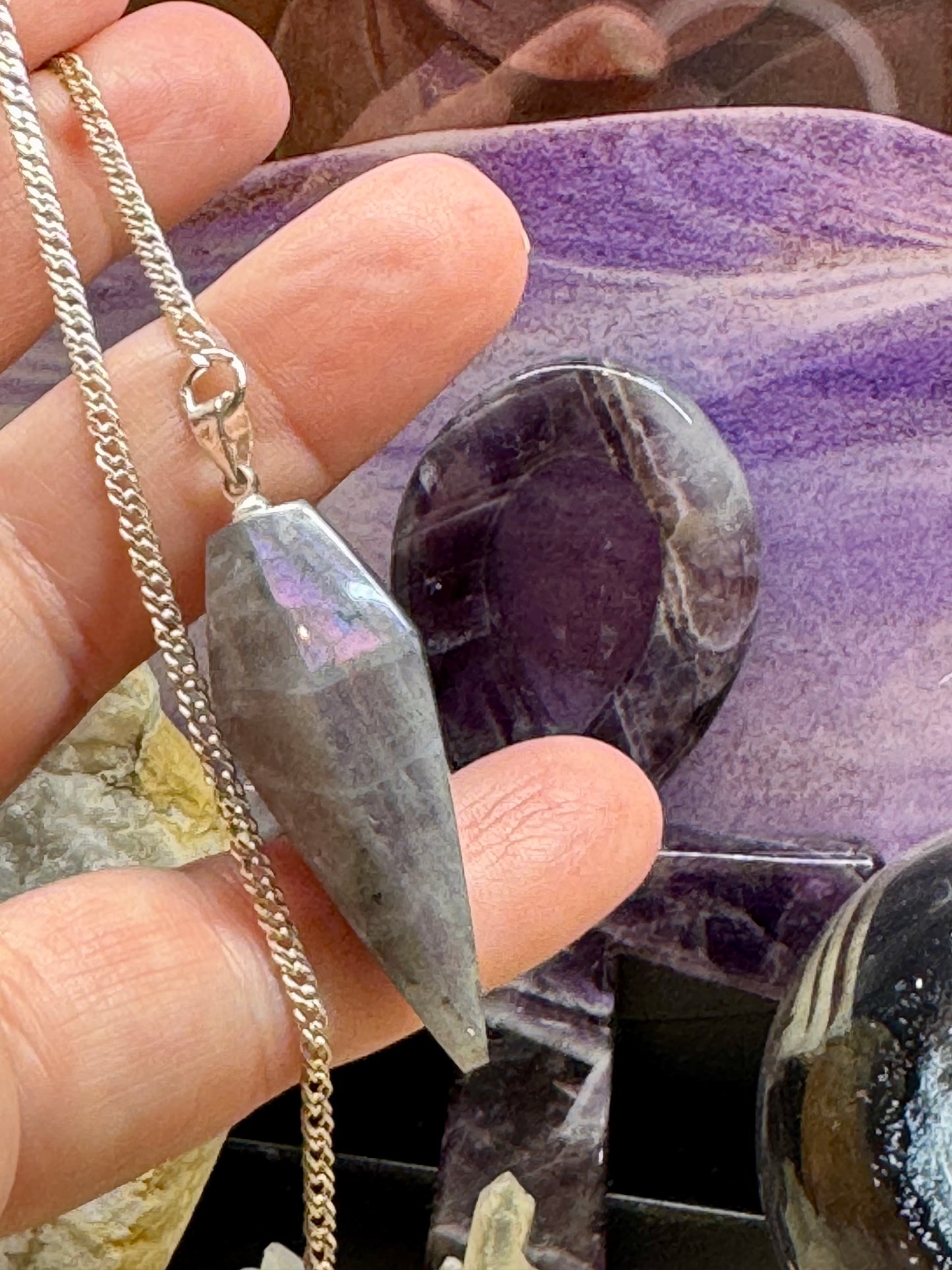 Pendule conique en Labradorite - Colibri