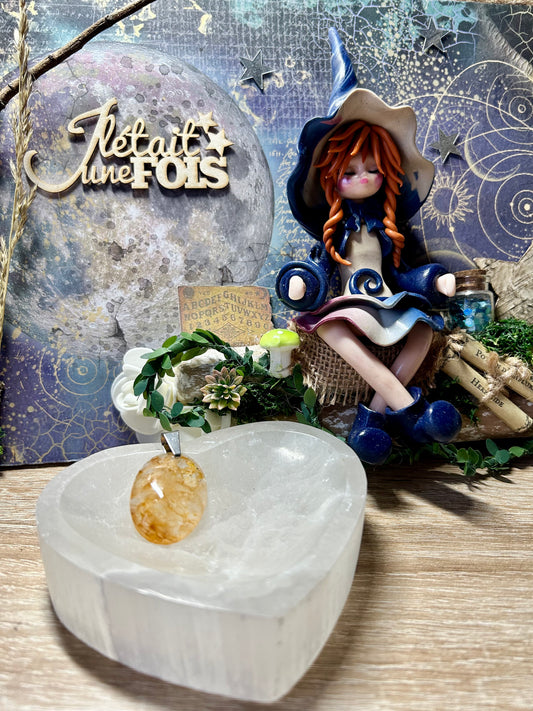 Pendentif de quartz hématoïde jaune - bélière en métal argenté