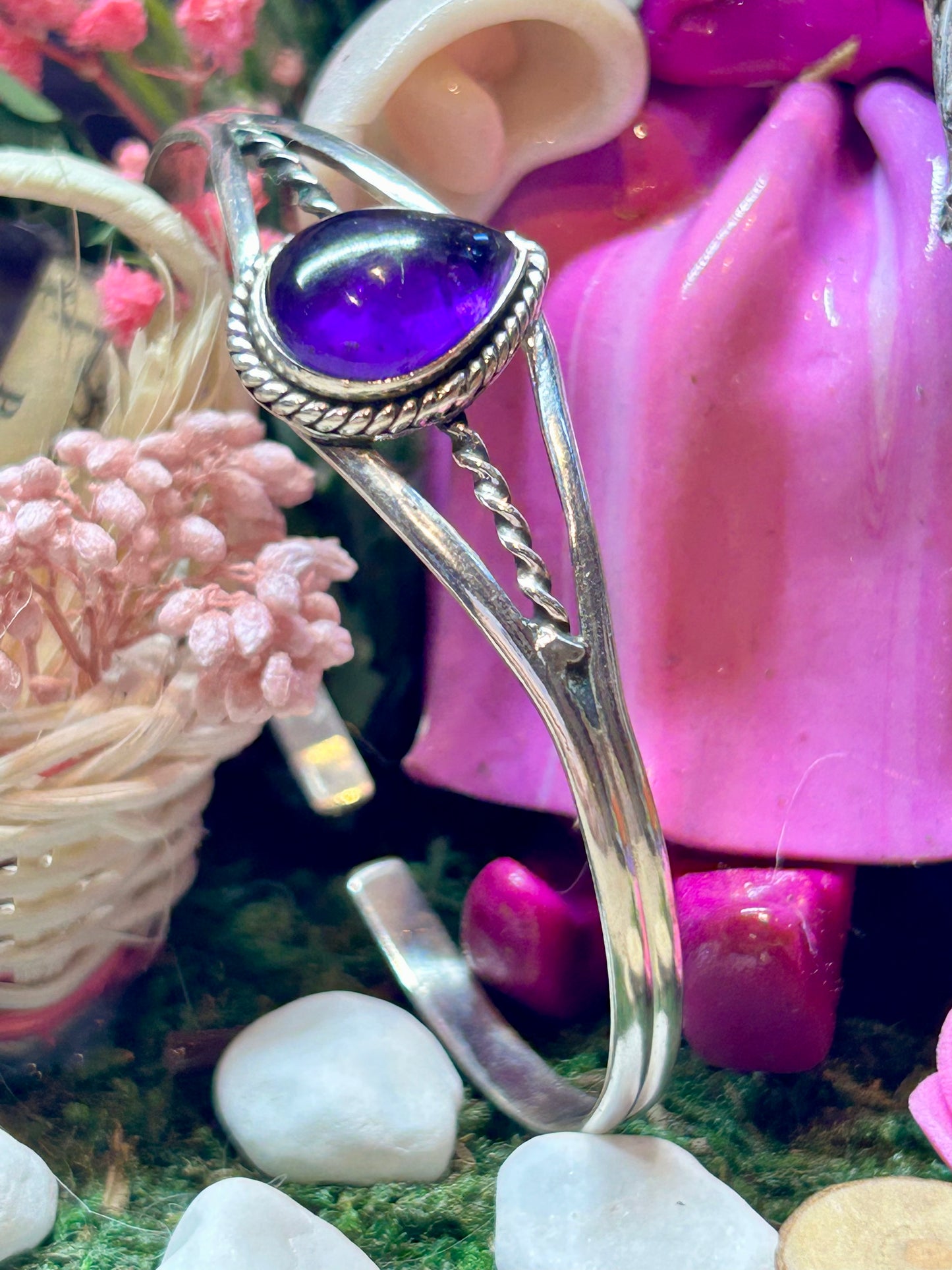 Bracelet jonc en argent et améthyste