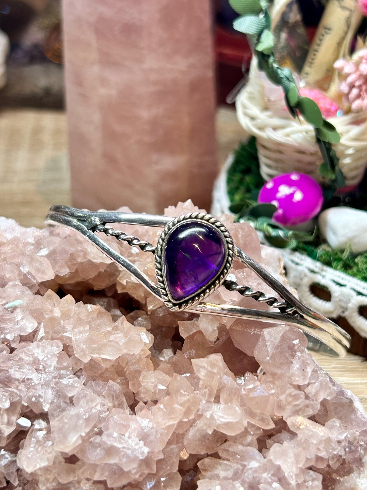 Bracelet jonc en argent et améthyste