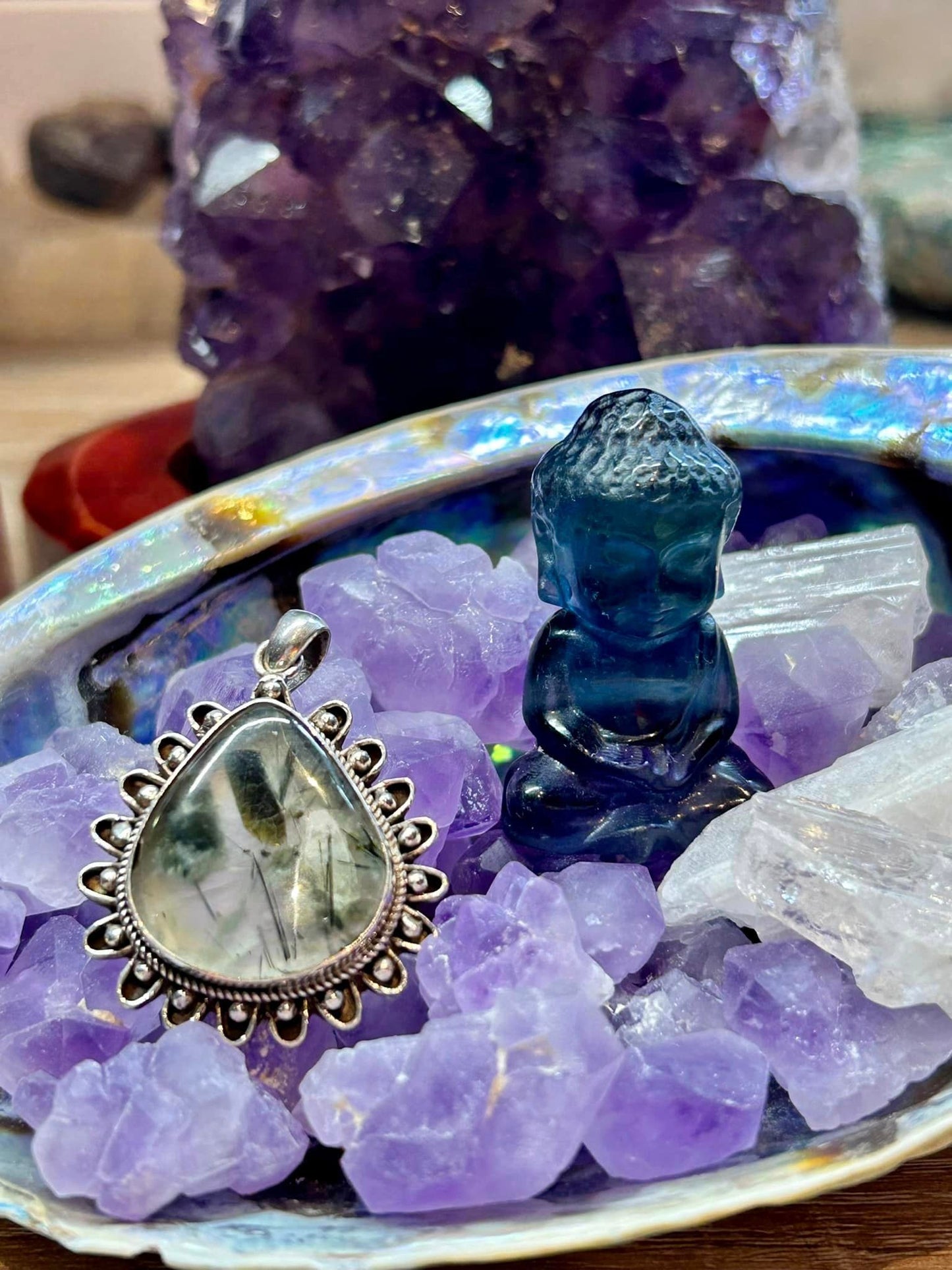 Pendentif de préhnite - argent 925