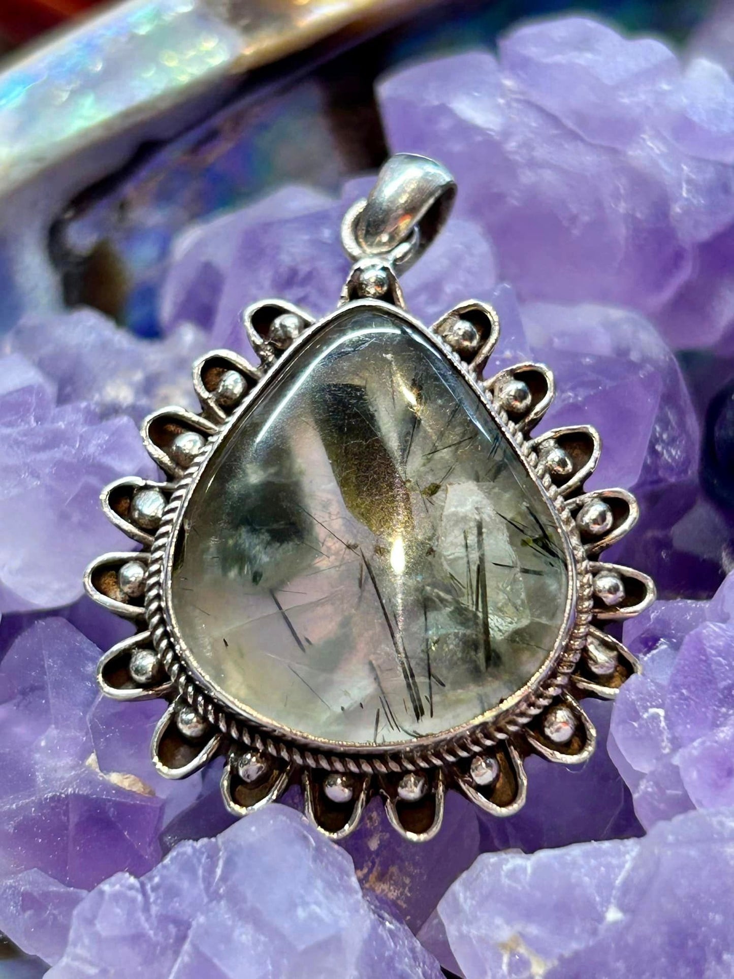 Pendentif de préhnite - argent 925