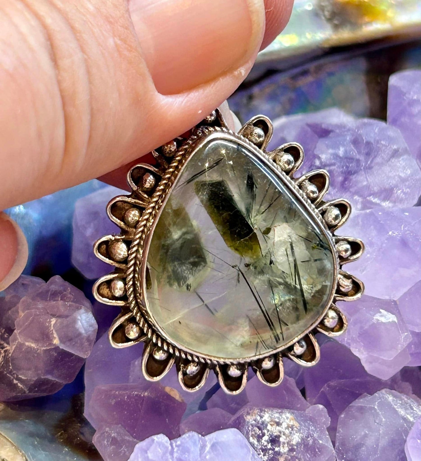 Pendentif de préhnite - argent 925